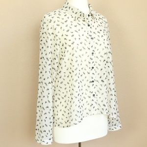 Sheer Forest Animals Print Button Front Blouse Top